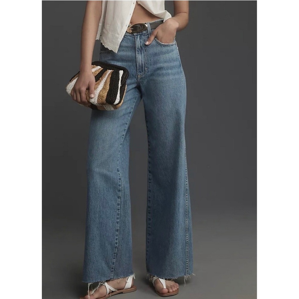 AMO Frida High Rise Wide Leg Jeans Raw Hem Organic Cotton Size 29